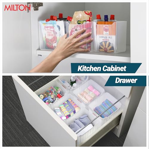 Image of MILTON Cryo Fridge Storage Containers for Door - Set of 6, Stackable, Space-Saving Transparent Plastic Containers with Waterproof Stickers, Multipurpose Kitchen Organizer for Fruits, Vegetables & More