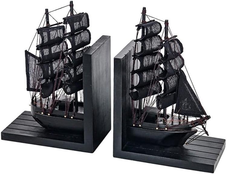 Bookend Support Handmade Book Ends Decorative Bookends for Heavy Books Office Sailboat Model Decorations Bookends(Black)