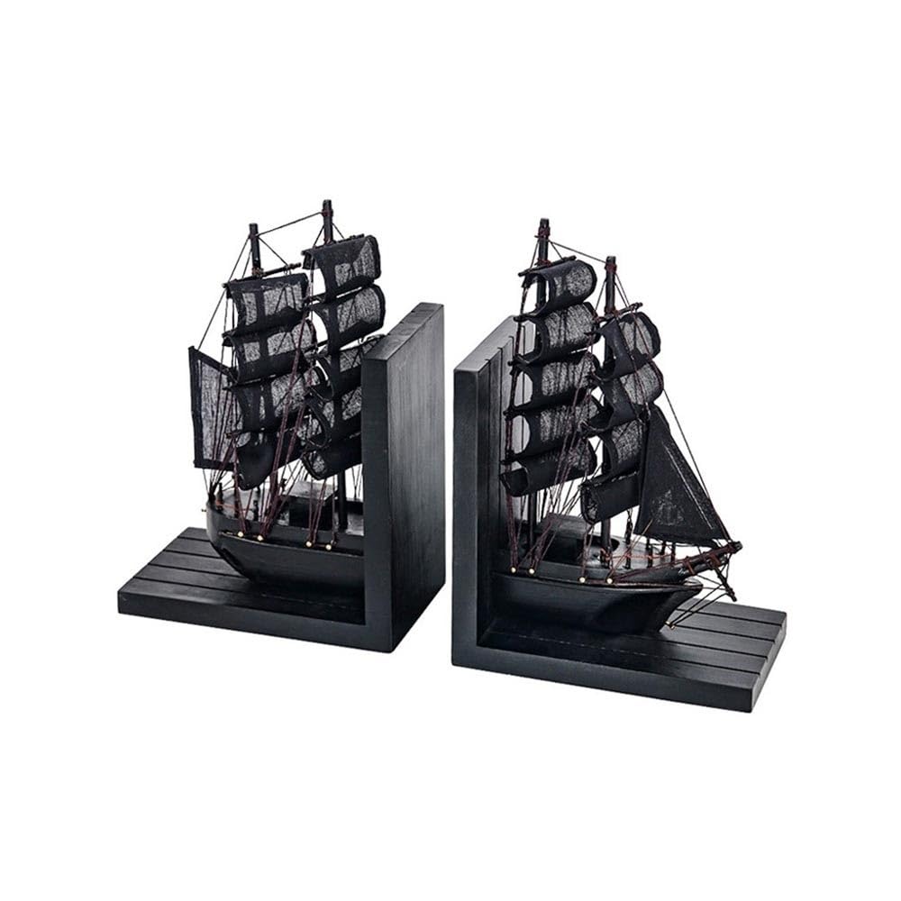 Bookends for Shelves Handmade Book Ends Decorative Bookends for Heavy Books Office Sailboat Model Decorations Bookshelf Holder Stand(Black)