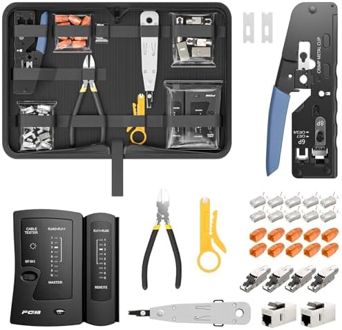 Netwerk Tester Set - Kabeltester - Krimptang - Stripper - Kabelbinder - LSA Tang - UTP, FTP, STP RJ45, RJ11 Testers - Inclusief koffer