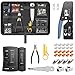 FGB Netzwerk Werkzeug Set, Pass Through RJ45 Crimpzange für Cat7 Cat6 Cat5 mit 4 x Netzwerkstecker Cat7 Werkzeuglos, 10 x RJ45 Stecker, LSA Auflegewerkzeug, Netzwerktester für RJ45, RJ11, RJ12 Kabel