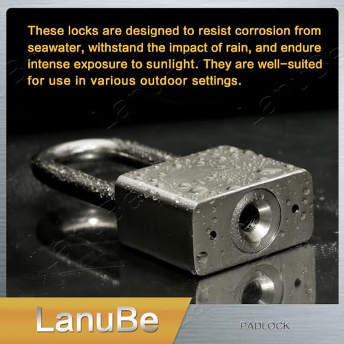 Image of Lanube 304 Stainless Steel Keyed Alike Marine Padlocks for Outdoor use, 1-9 /16 inch Wide Body, Stainless Steel Body Long Shackle, Pack of 2