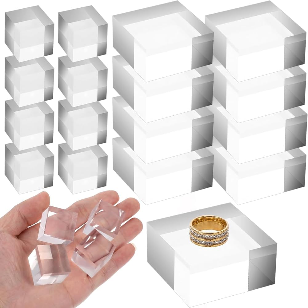 CTRLZS For Display Block Stand 16 Pieces Clear Acrylic Square Blocks Polished Jewelry Showcase