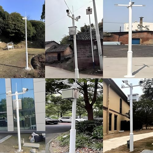 Poteau pour caméra de sécurité 3m avec support de panneau solaire extérieur détachable - 5