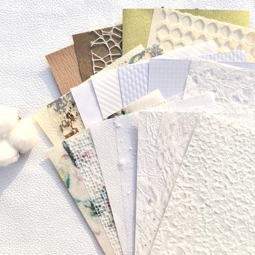 Flartmo 20 Unique A5 Textured Scrapbook Paper & Mesh Fabric Set Handmade Craft Paper for Scrapbooking Junk Journal Supplies Card Making Decoupage Collage & Gift Embellishments (White)