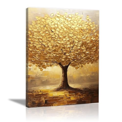 Toile Arbre de vie haut de gamme CUDAOO or 40x60cm avec cadre élégant