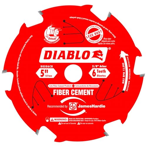 Diablo HardiBlade Carbide Fiber Cement for Decking &amp; Siding - 5" Diameter, 6 TCG Teeth, 5/8" Arbor, .071" Kerf, 10° Hook Angle, 12000 Max RPM - D0506CH