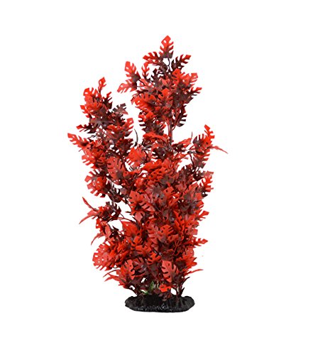 CNZ Aquarium Decor Fish Tank Decoration Ornament Artificial Plastic Plant Red, 15-inch