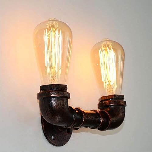 Miniatura 2 de Vintage Industrial Water Pipe Wall Light Steampunk Metal Sconce Retro Cafe Bar Lamp for Bedroom Bedside Headboard Farmhouse Lighting E26E27 Base