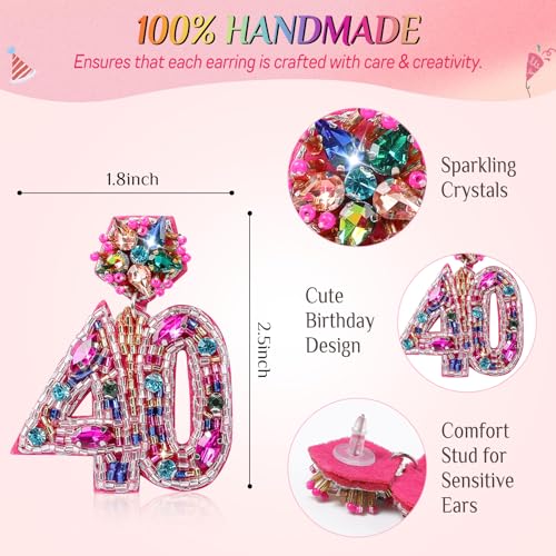 Birthday Earrings for Women, Handmade Beaded Drop Dangle Birthday Earrings for Birthday Party Celebration Outfits Jewelry Gifts for Her3