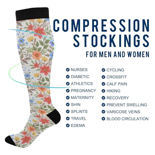 Image of JUNZAN Compression Socks Women Comfort Circulation Long Socks | Long Soccer Socks for Lady Sport Female Halloween Pumpkin Cat Witch Cute Esoteric Spooky