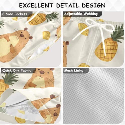 Pigsaly Boys Swim Trunks Capybara Fruit Pineapple Boys Board Shorts Swimsuit Swimwear Summer Bathing Suit 3T3