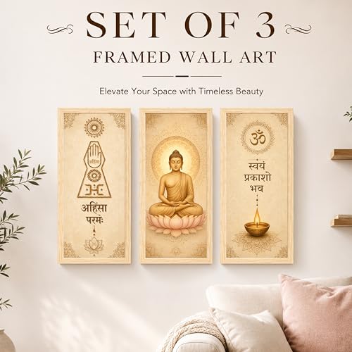 Image of Lord Buddha Jain Wall Art Painting for Living Room, Set of 3 Vastu Wall Art for Home Decor for Living Room, Bedroom, Hallways, Office, Hotel (Size-24x48 cm)