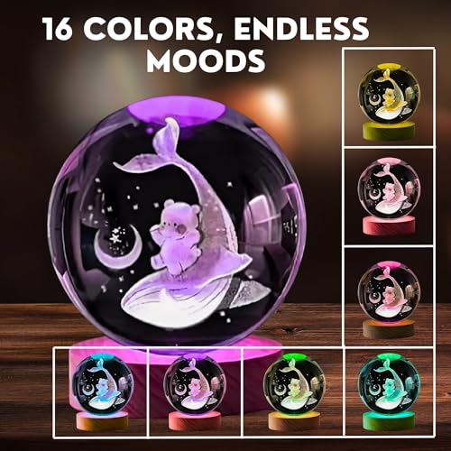 Image of 2Pcs 3D Crystal Old Dolphin Lamp | Classic & Modern New Dolphin Design with USB Power & Wooden Base | A Unique Home Decor, Desk & Office Perfect for Girls, Boys,