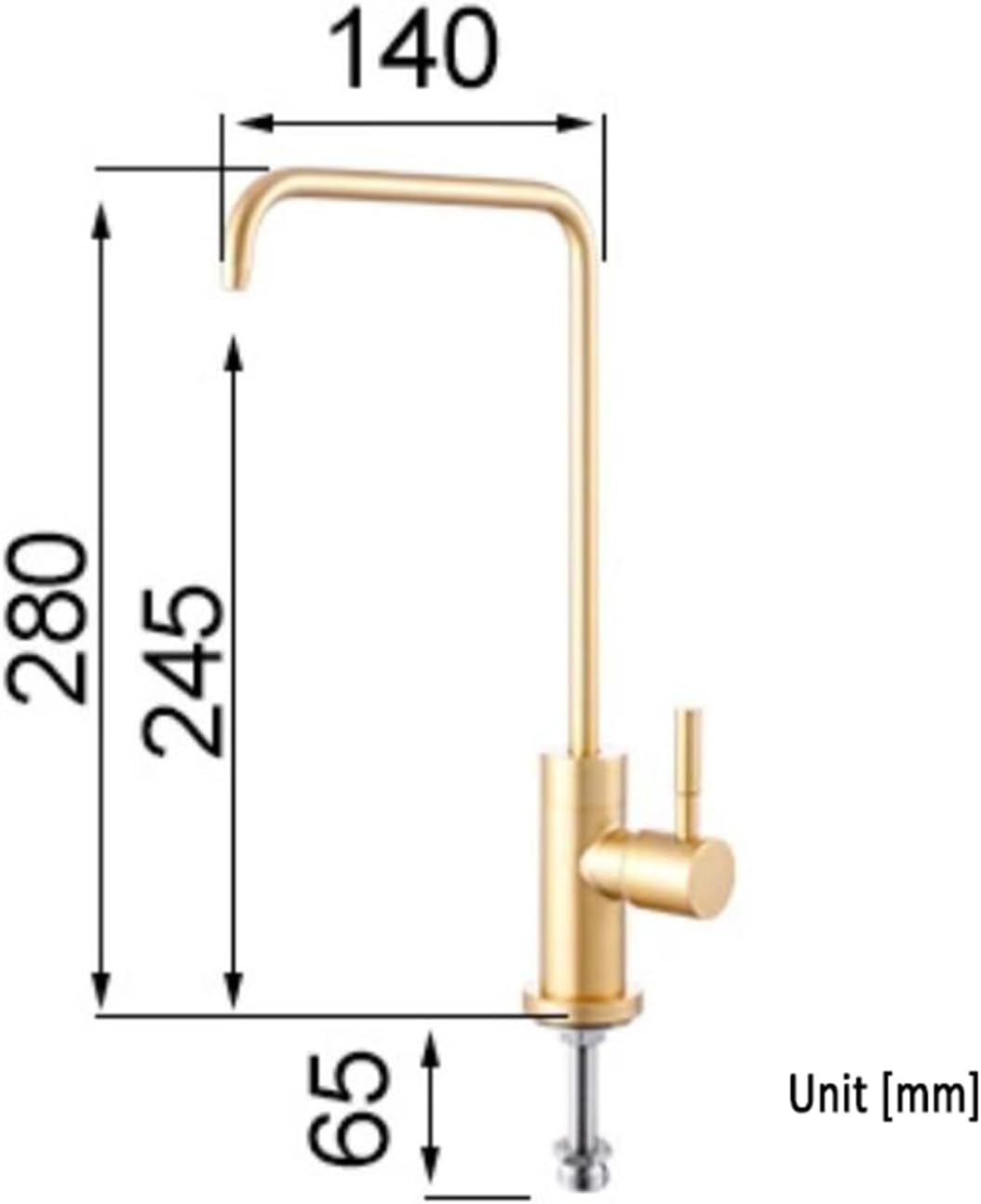 Water Filter Taps, Single Cooling 360°Rotation Drinking Water Tap with Push Lever, Single Handle Sink Tap,Golden B
