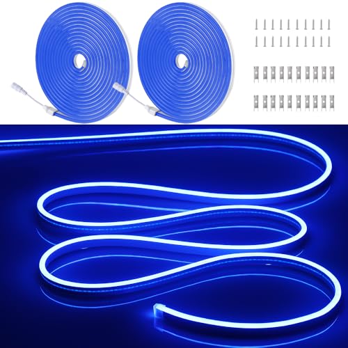 Image of 32.8FT /10M /2PCS Blue Neon LED Light Strip with Installation Kit - Flexible Waterproof 12V DC Rope Lights for Stunning Indoor & Outdoor Decor [Adapter Not Included]