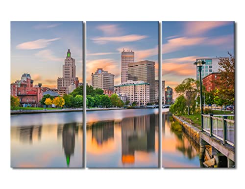 TUMOVO Framed Wall Art Providence Skyline Wall Pictures for Living Room Downtown Cityscape Canvas Paintings House Decoration Bedroom Wall Decor Modern Artwork for Office Ready to Hang - 60" Wx40 H