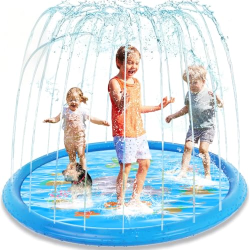 Wasserspielzeug Kinder, 170CM Sprinkler Wasser Spielmatte für Draußen, Outdoor Garten, Hunde Pool Wassermatte für Sommer Sprinklerauflage Spielzeug für Kinder ab 2 3 Jahren und Haustiere
