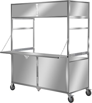 Outdoor Vendor Cart Mobile Food Display Stand with Lockable Wheels, Foldable Vendors Stall for Street/Farmers Market/Craft Shows
