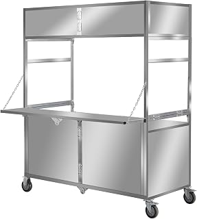 Outdoor Vendor Cart Mobile Food Display Stand with Lockable Wheels, Foldable Vendor's Stall for Street/Farmers Market/Craft Shows