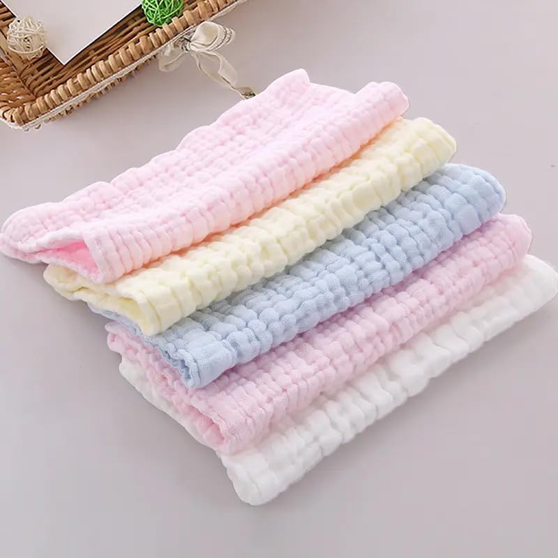 Image of Premium Muslin Baby Burp Cloths - Ultra Soft & Absorbent, 6 Layers for Newborns & Infants - Pack of 5 /10 - Baby Essentials for Baby Feeding (Plain Multicolor, Pack of 10)