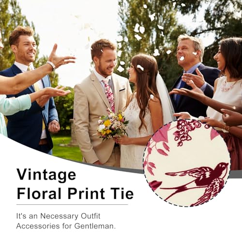 Image of Luckyvestir Mens Ties, Sage /Dusty Blue /Pink Floral Ties for Men, 2.76 inch Cotton Flower Necktie for Wedding /Groomsmen /Party
