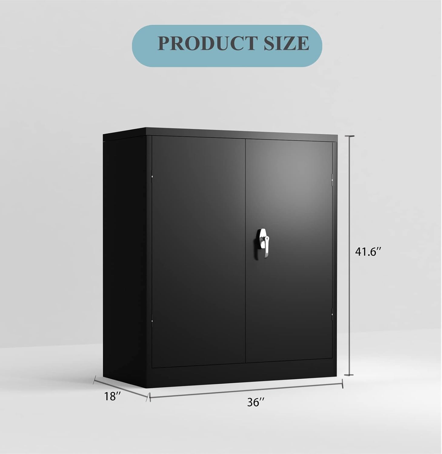 Black Metal Storage Cabinet Lockable Steel Storage Cabinet with 2 Adjustable Shelves and 2 Door, Metal Utility Office Locker, 42”H×36”W×18”D
