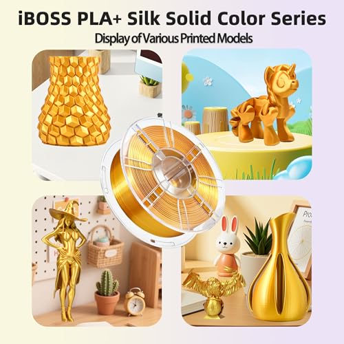 Image of iBOSS PLA Plus (PLA+) 3D Printer Filament 1.75mm+ /- 0.02mm,1kg (2.2lbs) Silk Shiny Filament 3D Printing Filament,Smooth Silky Surface,Shiny Gold PLA Pro 3D Filament,Fit Most FDM Printer (Slik Gold)