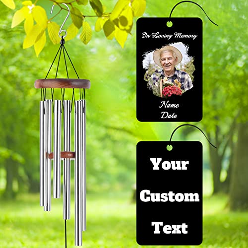 Image of Personalized Custom Wind Chimes Memorial Gift for Loss of Loved One Mother Dad Mom Dog Pets Customized Outdoor Sympathy Wind Chimes with Photo Text