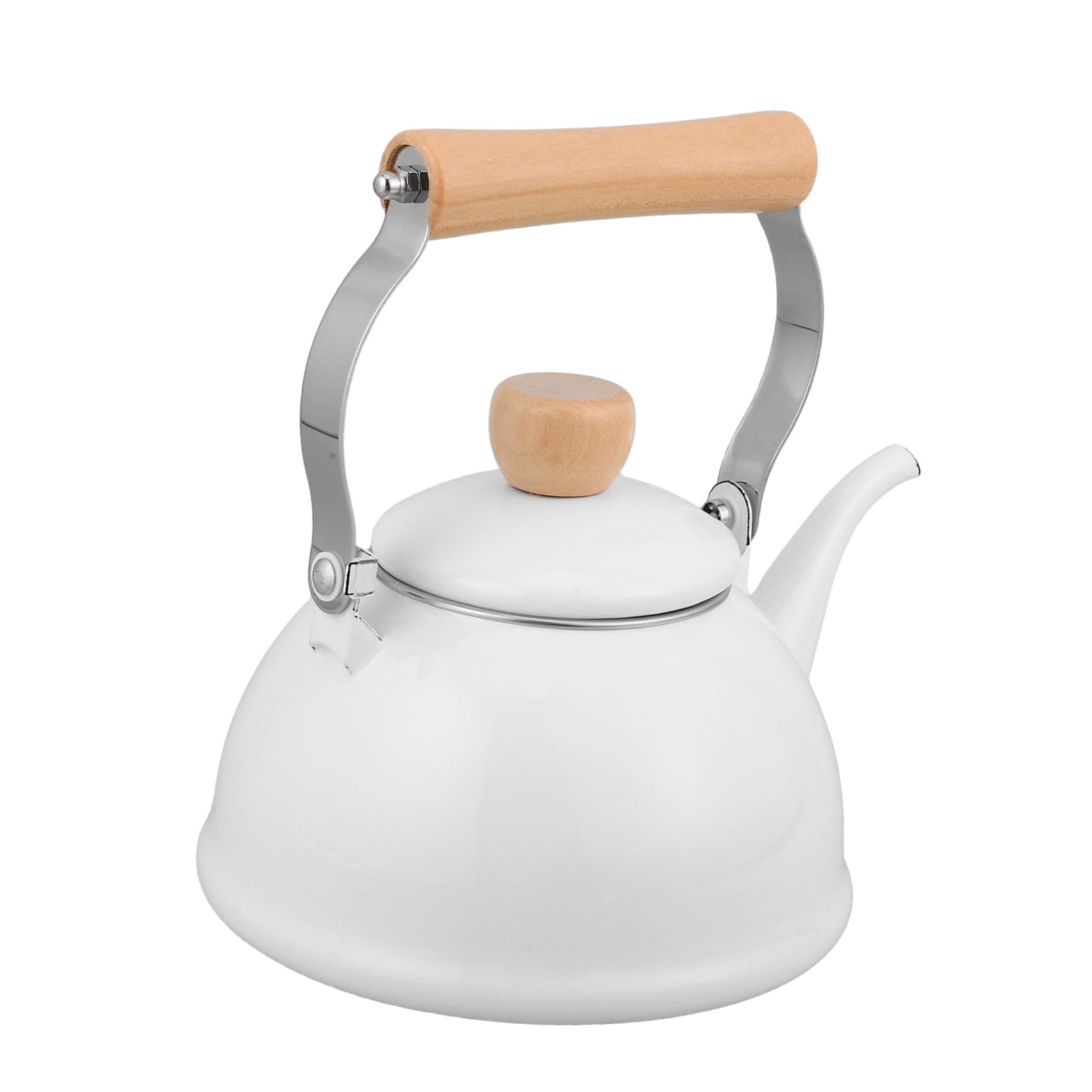 Bollitore Smaltato Bianco 1,4l con Manico in Legno Vintage