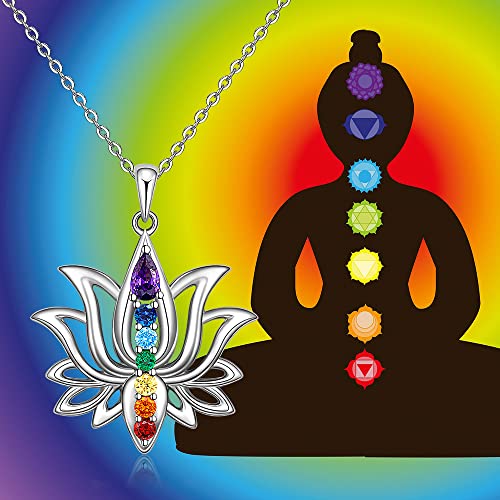 Lotus Flower 7 Chakra Necklace Sterling Silver Yoga Lotus Pendant Chakra Necklaces for Women Balance4