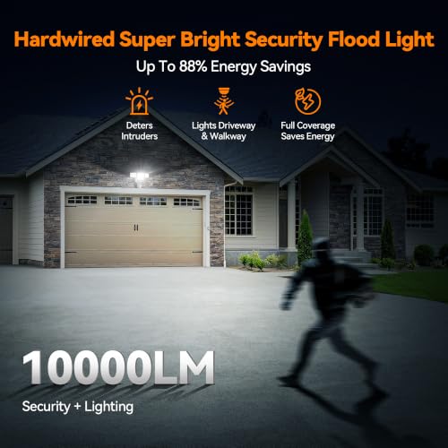 85W 10000LM Motion Sensor Outdoor Lights, 4-Head Super Bright LED Security Light, 5000K Daylight, IP65 Waterproof Hardwired Motion Detector Flood Lights Outdoor for Garage, Yard (White) - Image 2