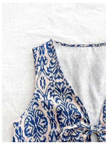 OYOANGLE Women's Plus Size Boho Floral Print Tie Front Vest Tank Top Vintage V Neck Sleeveless Crop Tops Waistcoat3