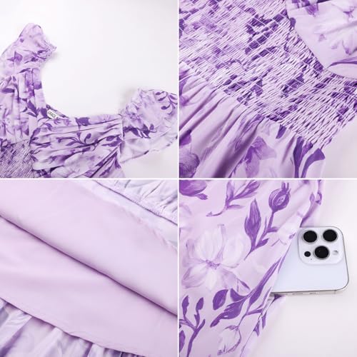 Image of GRACE KARIN Women's Summer Floral Maxi Dress 2026 Ruffle Sleeve Smocked Sundress Flowy Wedding Guest Long Dresses with Pocket