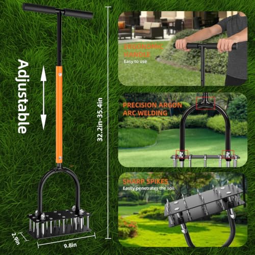 Aerador manual de césped GAINO con 15 picos y mango ajustable miniatura 2