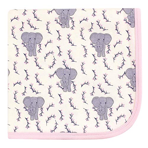 Image of Touched by Nature Unisex Baby Organic Cotton Swaddle, Receiving and Multi-purpose Blanket, Pink Elephant, One Size