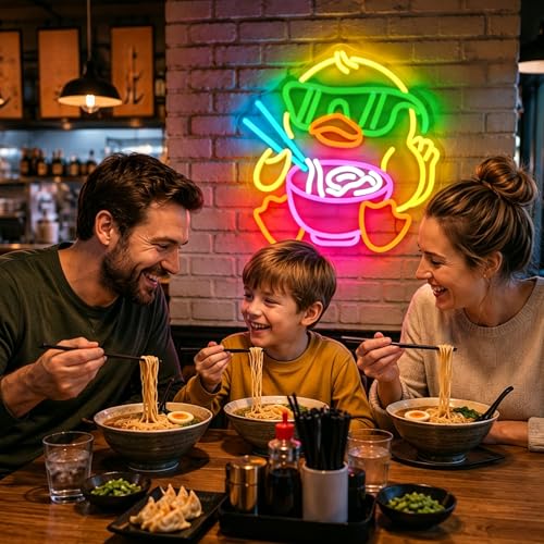 Image of Duck Ramen Neon Sign for Wall Decor Dimmable Ramen Led Neon Lights Cute Light Up Signs for Restaurant Room Gift Decoration USB Powered