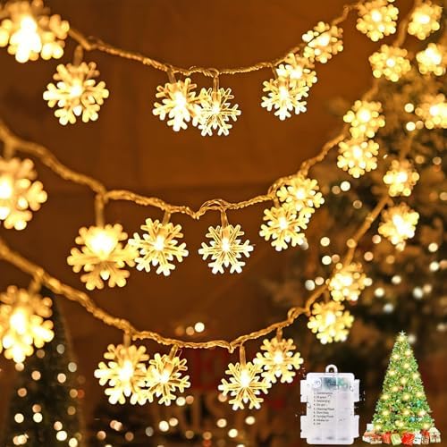 Guirlande Lumineuse Flocon de Neige, 6M 40 LED à Piles – 8 Modes ...