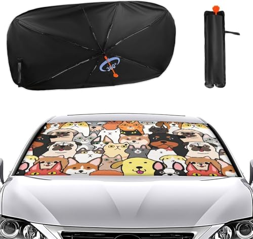 車用サンシェード 萌え 漫画 動物 犬柄 猫柄 ネコ 傘型 折りたた式 遮光 遮熱 紫外線遮蔽おしゃれ 取り付け簡単