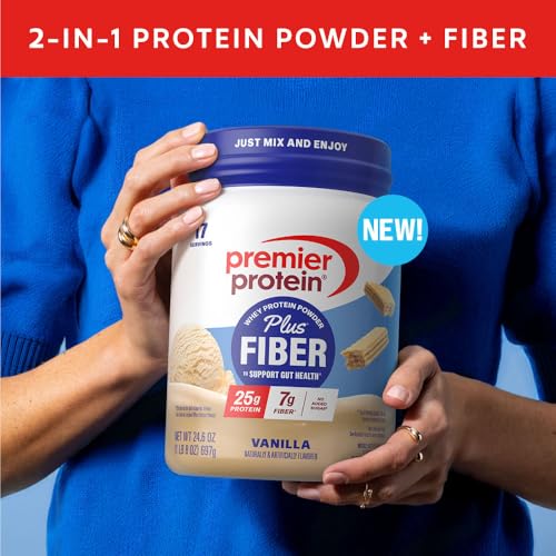 Premier Protein Powder Plus Fiber, Vanilla, 25g Protein, 7g Fiber to Support Gut Health, No Added Sugar (17 Servings) - Image 3