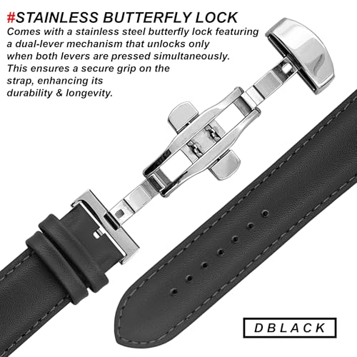 Image of DBLACK ''NAGATA3'' Leather Watch Strap with Butterfly Lock, Minimalist Design Watch Belt / / For 18mm, 20mm, 22mm, or 24mm Watch Band (Choose Your Size & Color)