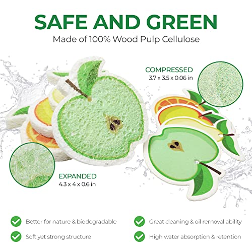Airnex Biodegradable Cellulose Compressed Sponges - Pack Of 12 Fruit Shaped Kitchen Sponges For Cleaning - Heavy Duty And Natural Household Cleaning Sponges Good For Kitchen, Bathroom, And Surfaces #TOP2