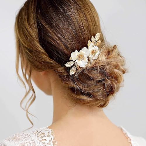 Peineta Vintage para Novia con Flores y Perlas miniatura 2