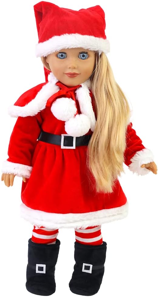 Playtime by Eimmie 18 Inch Girl Doll Classic Christmas Holiday Santa Clothing Pack with Matching Child Accessories