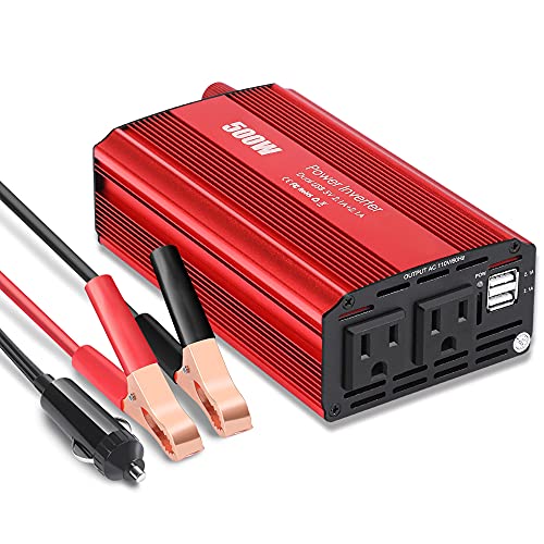 SOWATTO 500 watt Power Inverter for Car Inverter 12v to 110v Dc to Ac Converter for Cars Inverter Charger with 2.1a Dual USB Outlet Adapter Portable Plug Outlet Car Heater That Plugs Into Cigarette