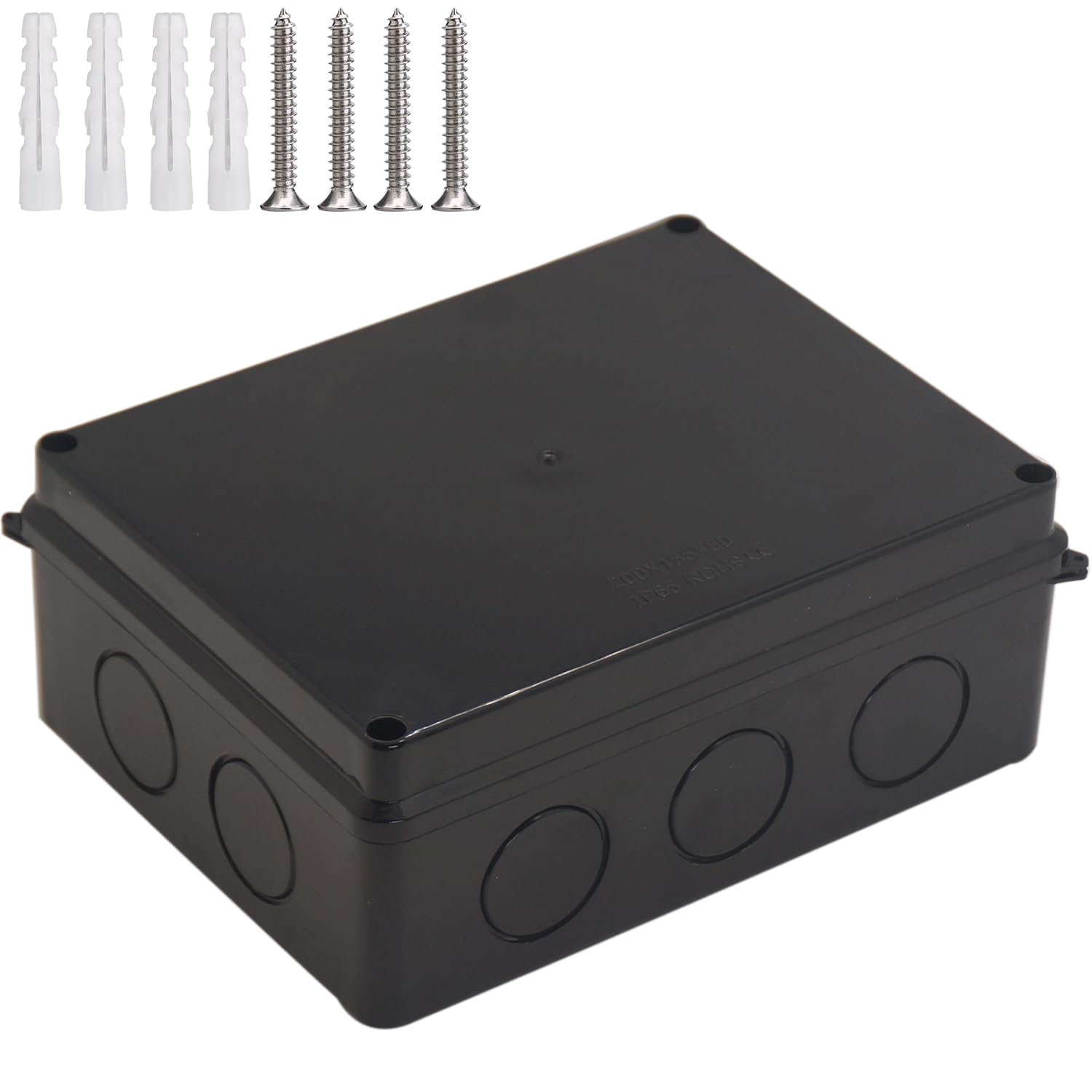 Outdoor Waterproof Box,Junction Box Reserved Holes IP65 ABS Plastic Electrical Boxes Power Cord Enclosure Project Box Black Outer Size 7.9 x 6.1 x 3.1