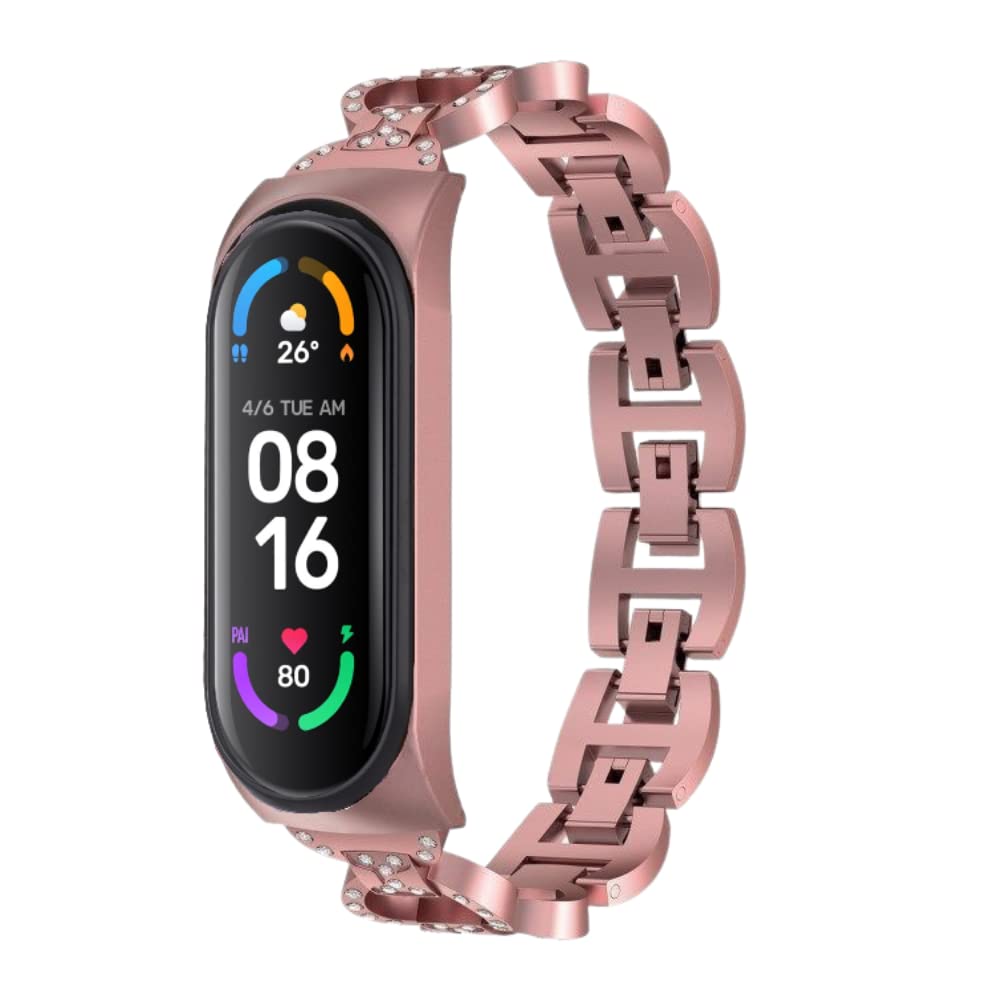 Crysendo Metal Bracelet Band Strap for Xiaomi Mi Band 7 | Mi Band 7 Strap Metal Premium Stainless Steel Bracelet Strap | Replacement Wristbands for Men/Women (No Tracker) (Diamond Rose Pink)-image-26
