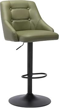 Bar Stools Brage Living Swivel Bar Stool with Back, Adjustable Fabric Tufted Barstool, Upholstered Counter Height Airlift Bar Chair for KitOlive Green Leather