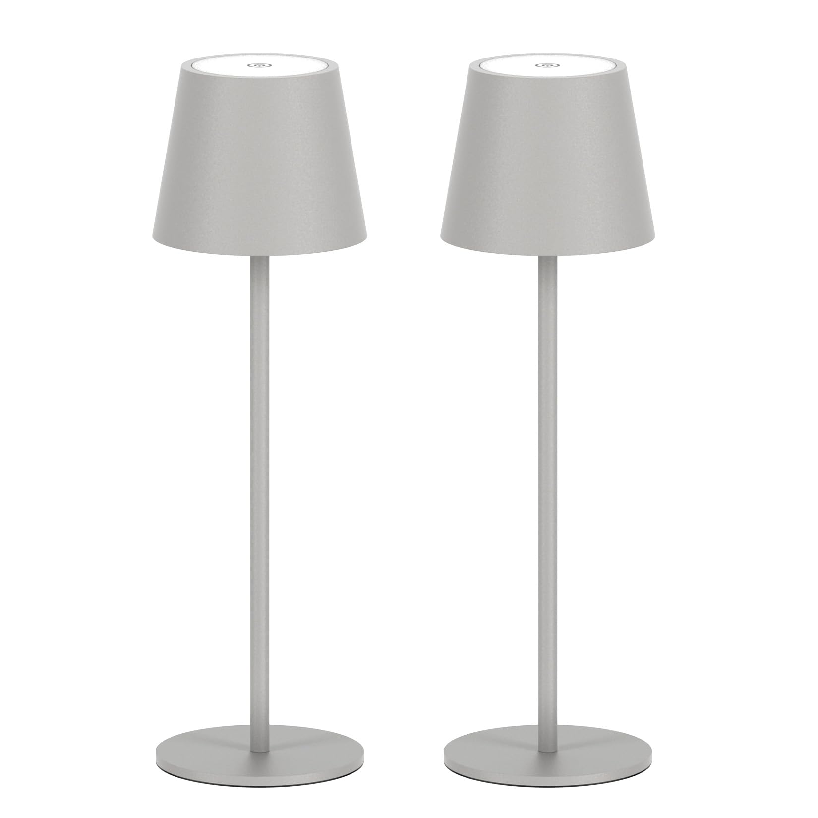 Klighten 2 Stück LED Dimmbare Akku Grau Tischlampe Kabellose, Wiederaufladbar Warme Lichtfarbe 3000K Tischleuchte Für Innen und Aussen mit USB-C, Aluminium, IP54 Wasserdichte