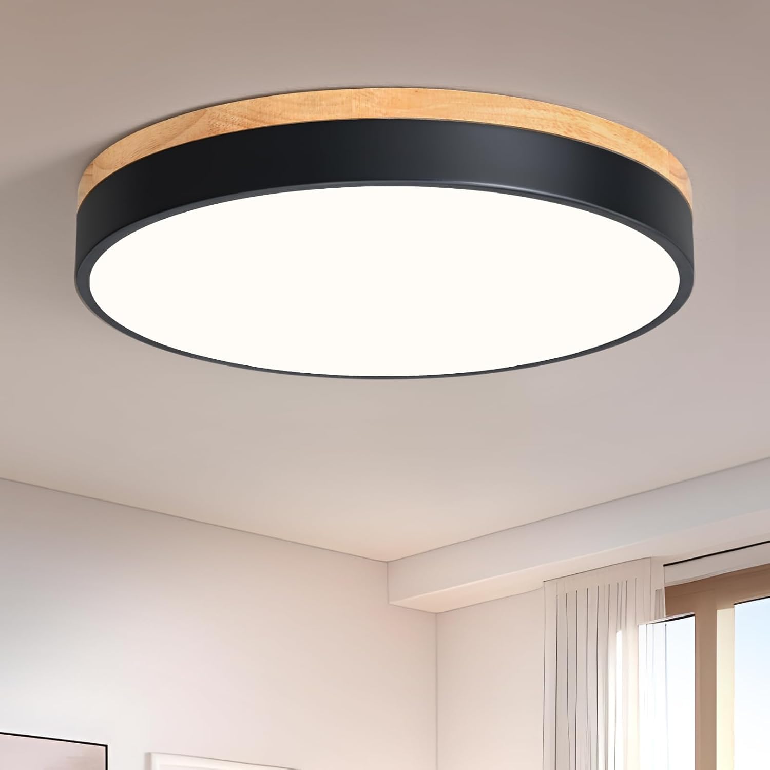 Plafon Led Techo, Plafon Techo Negro, 4000K, 36W, Ø40 cm | Moderna Lampara Techo Madera, para Dormitorio, Sala de Estar, Comedor, Cocina, Pasillo